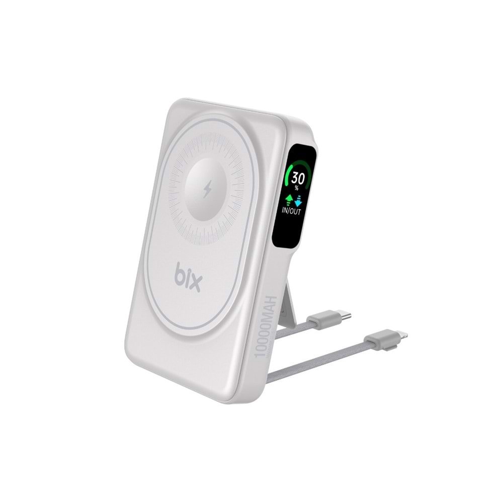BIX TPB16 6’sı 1 Arada 10000mAh Manyetik OLED Ekranlı Kablosuz Powerbank