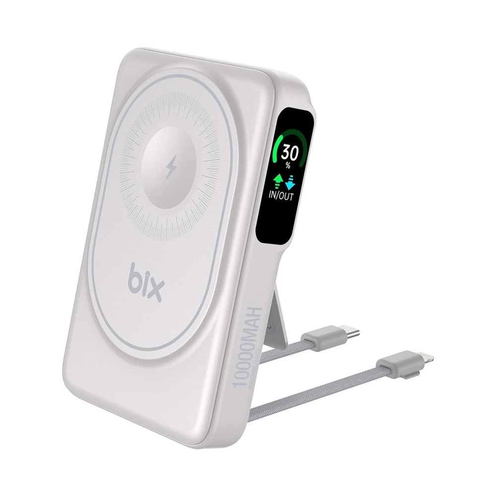 BIX TPB16 6’sı 1 Arada 10000mAh Manyetik OLED Ekranlı Kablosuz Powerbank