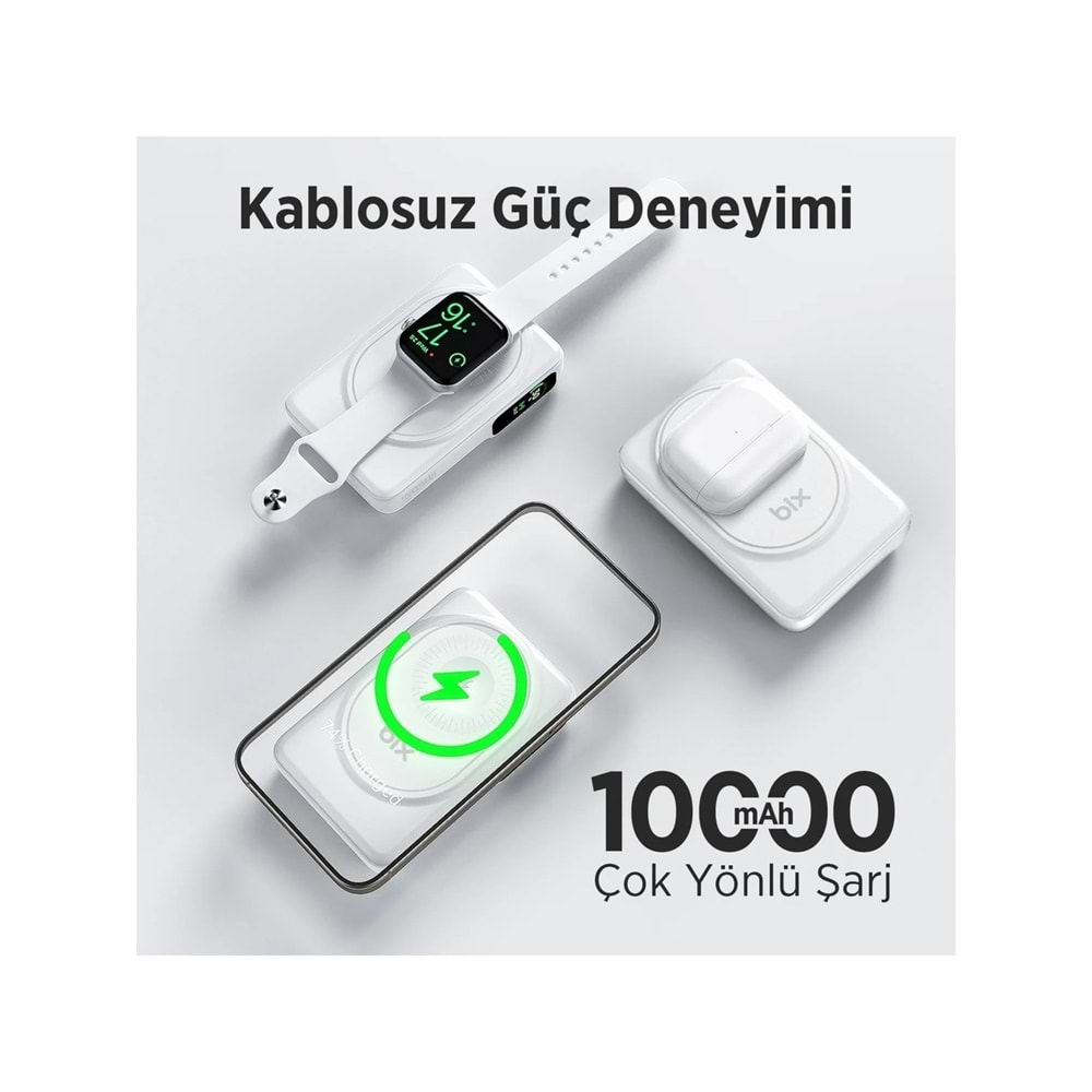 BIX TPB16 6’sı 1 Arada 10000mAh Manyetik OLED Ekranlı Kablosuz Powerbank