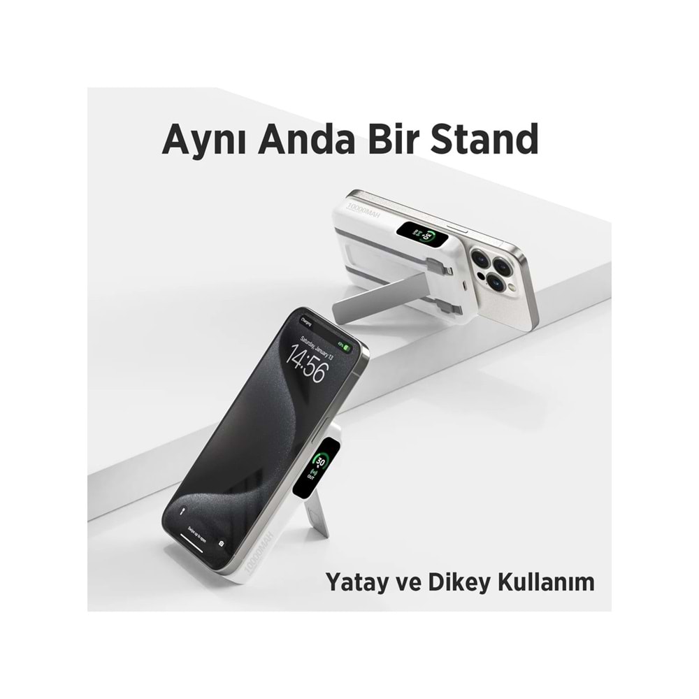 BIX TPB16 6’sı 1 Arada 10000mAh Manyetik OLED Ekranlı Kablosuz Powerbank