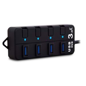 S-link SL-U307B 4 Port USB 3.0 Açma Kapama Düğmeli Siyah USB Hub