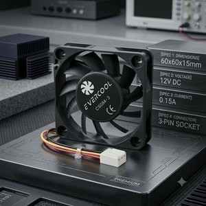 Evercool CS084 60x60x15mm 12V 0.15A 3 Pin Kasa Fanı (Kutusuz)