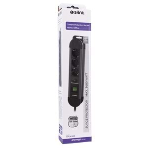 S-link SPGKS03 1.5M 3'lü 900 Joule Akım Korumalı Gri Grup Priz