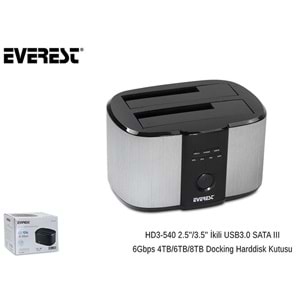 Everest HD3-540 2.5/3.5 İkili USB3.0 SATA III 6Gbps 4TB/6TB/8TB Clone Docking Harddisk Kutusu