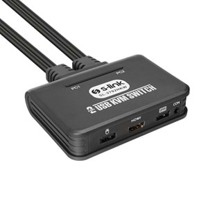 S-Link SL-2702HKW 2 Port HDMI KVM Switch 4K USB Kablolu Otomatik Anahtarlayıcı 1.8 Metre