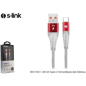 S-link Swapp SW-C765 1.2M 3A Type-C Kırmızı/Beyaz Şarj Kablosu