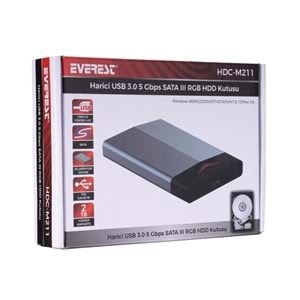 Everest HDC-M211 Harici USB3.0 hız 5 Gbps SATA III 6 Gbps RGB Işıklı Hdd Kutusu