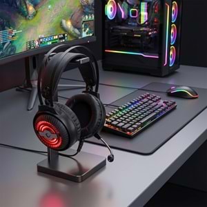 Rampage RM-K29 THUNDER Siyah 3.5mm + USB Mikrofonlu LED Oyuncu Kulaklığı