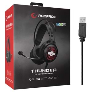 Rampage RM-K29 THUNDER Siyah 3.5mm + USB Mikrofonlu LED Oyuncu Kulaklığı