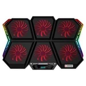 Rampage AD-RX44 X-GALE 6 Fanlı 12 RGB Işık Modlu 7 Kademe Standlı LCD Göstergeli Notebook Soğutucu
