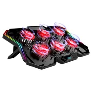 Rampage AD-RX44 X-GALE 6 Fanlı 12 RGB Işık Modlu 7 Kademe Standlı LCD Göstergeli Notebook Soğutucu