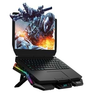 Rampage AD-RX44 X-GALE 6 Fanlı 12 RGB Işık Modlu 7 Kademe Standlı LCD Göstergeli Notebook Soğutucu