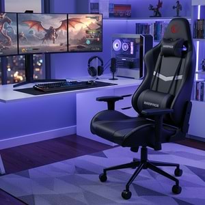 Rampage KL-R56 3D Kol,Tam Dökme Süngerli Siyah/Gri Oyuncu Koltuğu (OUTLET)