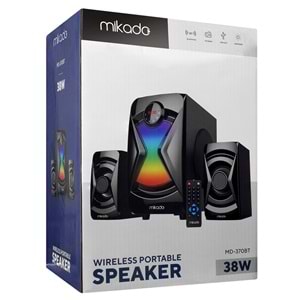 Mikado MD-370BT 2+1 38W Siyah BT/AUX/USB/FM/LED Işıklı Multimedia Speaker Outlet