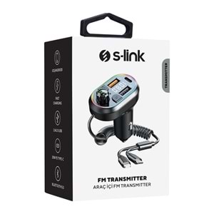 S-link SL-BT307 Çift USB 5V 3.1A/1A Led Işıklı Siyah 2 İn 1 C Port + İphone Bluetooth Fm Transmitter Outlet