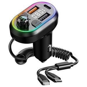 S-link SL-BT307 Çift USB 5V 3.1A/1A Led Işıklı Siyah 2 İn 1 C Port + İphone Bluetooth Fm Transmitter Outlet