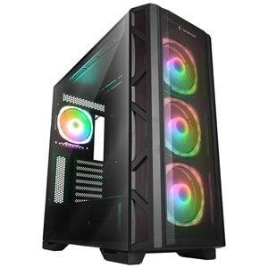 Rampage MASTER Mesh+Temperli Cam Dikey VGA Tutucu 4*ARGB Fan+Hub E-ATX Gaming Oyuncu Kasası