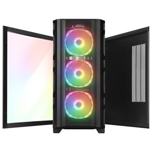 Rampage MASTER Mesh+Temperli Cam Dikey VGA Tutucu 4*ARGB Fan+Hub E-ATX Gaming Oyuncu Kasası