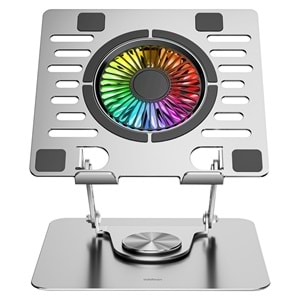 Addison AD-RC35 360 Derece Dönebilen Fanlı RGB Işıklı Ayarlanabilir Metal Laptop Soğutucu Stand