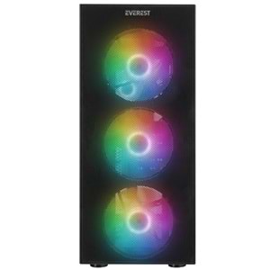 Everest FACED V5 Mesh 600W Temperli Camlı 4x12cm Sabit Rainbow Fanlı ATX Mid-T Gaming Oyuncu Kasası (OUTLET)