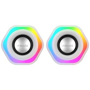 Mikado MD-176 2.0 3W*2 Beyaz RGB Aydınlatmalı USB + 3.5mm USB 5V Speaker Hoparlör