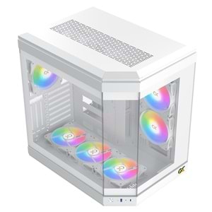 Xigmatek EN41983 CUBI ARCTIC Beyaz E-ATX 6x120mm ARGB Type-C 3 Yön Temperli Cam Gaming Kasa