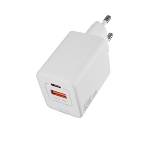 S-link SL-ECG45 Type USB-C 45W PD + 18W USB QC 3.0 GAN Beyaz Hızlı Ev Şarj Adaptörü