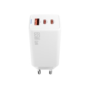S-link SL-ECG65 2*USB-C + USB-A GAN PD 65W / QC 18W Type GAN PD/PPS Beyaz EV/NOTEBOOK Şarj Adaptör
