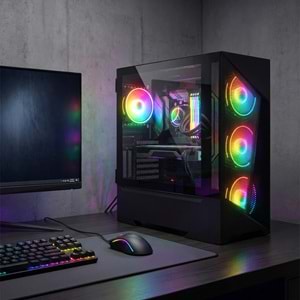 Rampage INSPIRER Mesh 650W 80+ Siyah 4x12cm ARGB Infinity Fan Temperli Camlı Gaming Kasa