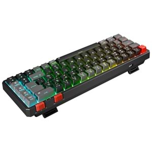 Rampage YORU MINI PRO Siyah/Gri 2.4ghz+BT5.0+Type-C 5 Bağlantı OUTEMU Red Swich Q Kablosuz RGB Mekanik Oyuncu Klavyesi