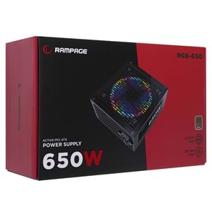 Rampage RGB-650 650W 80 Plus Bronze Aktif PFC 12cm RGB Fanlı Power Supply