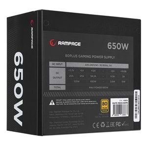 Rampage MATE M650-80PB 650W 12cm Fan Full Modular 80 Plus Bronze Aktif PFC Beyaz Power Supply