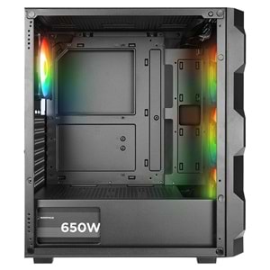 Rampage WOON Mesh 650W 80+ BRONZE 4*12cm ARGB Fan Temper Camlı Mid-T Siyah Oyuncu Kasası