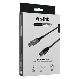 S-link SW-U338 RJ45 to USB 2 Metre Örgülü Kablo Gri Metal Adaptör
