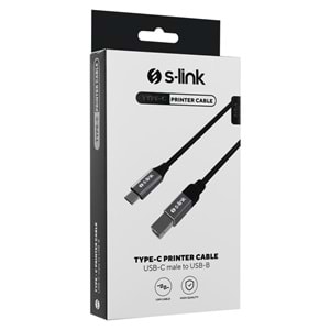 S-link SL-U2004 Usb2.0 1.5m Metal Başlıklı Siyah Type C Yazıcı Kablosu