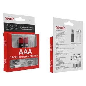Asonic PL1400 AA 1.5V 1400mAh Type-C USB Şarjlı 2'li Pil