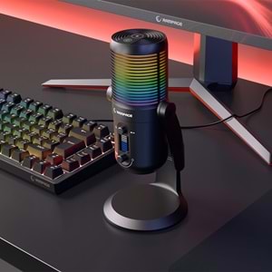 Rampage DİYEZ Siyah RGB Ses Göstergeli USB Masaüstü Oyuncu Mikrofonu