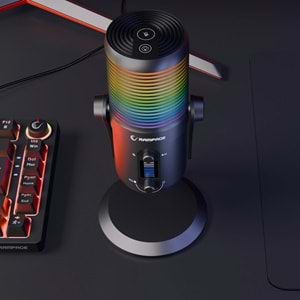 Rampage DİYEZ Siyah RGB Ses Göstergeli USB Masaüstü Oyuncu Mikrofonu