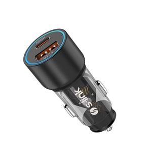 S-link SL-AC43TP TypeC to TypeC Kablolu 43W PD 25W + QC3.0 18W Siyah Araç Şarj Cihazı