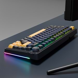 Rampage Quell Siyah Hot Swap 2.4G + Bluetooth Wireless RGB Gasket Oil Switch Türkçe Q PBT Keycaps Mekanik Klavye Outlet