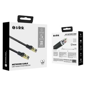 S-link MM-CAT701 1m Siyah S/FTP CCA CAT7 Gold Uçlu Ağ Bağlantı Kablosu