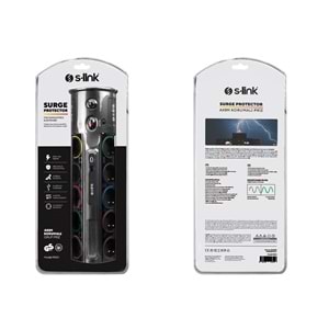 S-link PRZ01 PrizHive 10'lu 3 Metre Akım Korumalı Priz 1 USB 1 Type-C 3680W Siyah