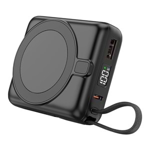 S-link M10L 10000mAh Magsafe 15W PD22.5W+QC3.0 18W Siyah Led Logo Şarj Cihazı Powerbank