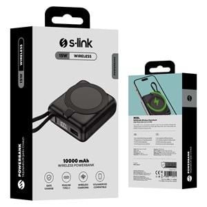 S-link M10L 10000mAh Magsafe 15W PD22.5W+QC3.0 18W Siyah Led Logo Şarj Cihazı Powerbank