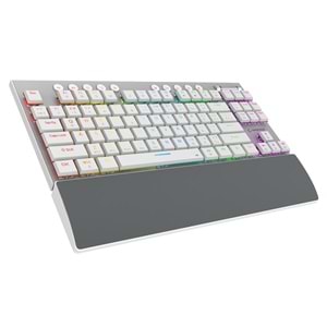 Rampage BERU Beyaz 2.4G + BT Wireless RED SWITCH Mekanik Gaming Oyuncu Klavye Slim Low Profile RGB TKL