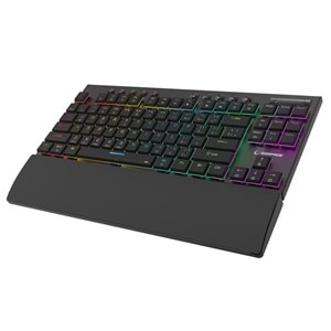Rampage BERU Siyah 2.4G + BT Wireless RED SWITCH Mekanik Gaming Oyuncu Klavye Slim Low Profile RGB TKL
