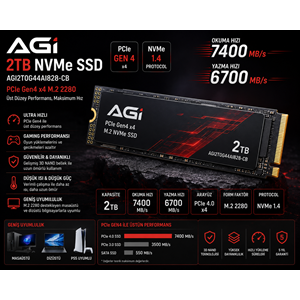 AGI 2TB NVMe PCIe Gen4 M.2 SSD 7400MB/s Ultra Hızlı Gaming SSD