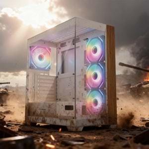 Rampage CRUISER V2 Mesh Temperli Camlı 750W 80 Plus Bronze Beyaz 4x120mm ARGB Fan Gaming Oyuncu Kasası OUTLET