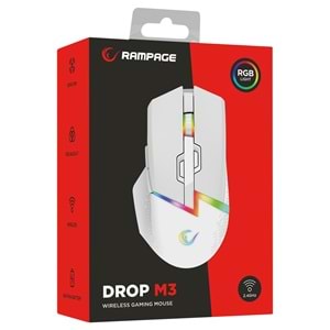 Rampage DROP M3 V2 24000 DPI PAW3311 Sensör RGB Şarjlı Kablosuz Huano Switch Gaming Oyuncu Mouse Beyaz