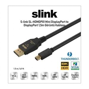 S-link SL-HDMDP01 Mini DisplayPort to DisplayPort 1,5m Görüntü Kablosu